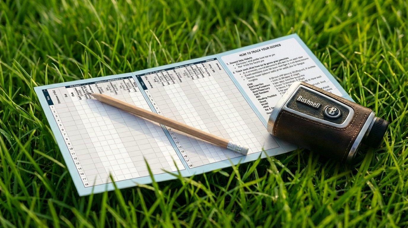 Traditional EvoGolf scorecard with pencil and rangefinder